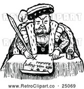 Clipart of an Old Retro Man Writing with Feather and Ink on Paper by Prawny Vintage
