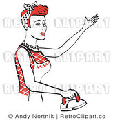 Royalty Free Vector Retro Clip Art of a 1950's Housewife or Maid Ironing Clothes by Andy Nortnik