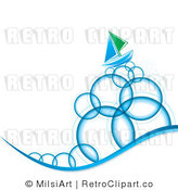 Royalty Free Vector Retro Illustration of a Sailboat Sailing on Circular Blue Bubble Waves by MilsiArt