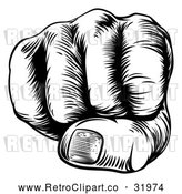 Vector Clip Art of a Black Retro Human Fist by AtStockIllustration