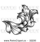Vector Clip Art of a Retro Black and White Floral Leaf Design by AtStockIllustration