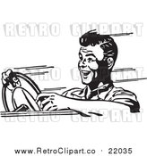 Vector Clip Art of a Retro Black and White Man Speeding in a Car by BestVector
