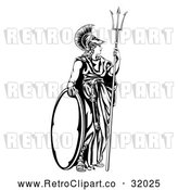 Vector Clip Art of a Retro Black Athena Britannia with a Trident and Shield by AtStockIllustration