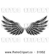 Vector Clip Art of a Retro Black Feathered Wings by AtStockIllustration
