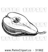 Vector Clip Art of a Retro Black Halved Pear by AtStockIllustration