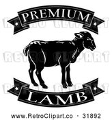 Vector Clip Art of a Retro Black Premium Lamb Food Banners and Sheep by AtStockIllustration