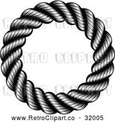 Vector Clip Art of a Retro Black Round Nautical Rope Frame by AtStockIllustration