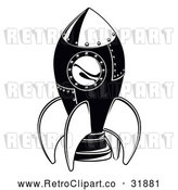 Vector Clip Art of a Retro Black Space Rocket by AtStockIllustration