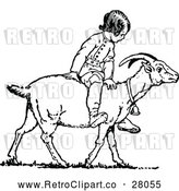 Vector Clip Art of a Retro Boy Riding Goat by Prawny Vintage