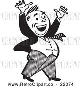 Vector Clip Art of a Retro Businessman Celebrating in Black and White by BestVector