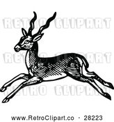 Vector Clip Art of a Retro Deer with Horns Leaping by Prawny Vintage
