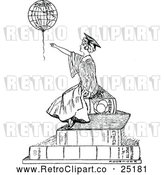 Vector Clip Art of a Retro Female Graduate on Books by Prawny Vintage