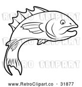 Vector Clip Art of a Retro Fish Leaping and Descending Back to Water by AtStockIllustration