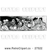 Vector Clip Art of a Retro Group of Children and Waves by Prawny Vintage