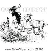 Vector Clip Art of a Retro Man Leading a Goat by Prawny Vintage