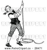 Vector Clip Art of a Retro Man Pulling on a Rope by Prawny Vintage