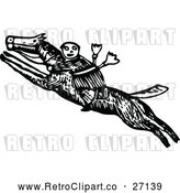 Vector Clip Art of a Retro Man Riding Fast Via Horseback by Prawny Vintage
