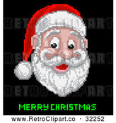 Vector Clip Art of a Retro Pixelated Santa with Merry Christmas Text by AtStockIllustration