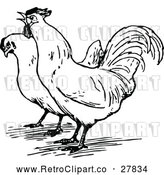 Vector Clip Art of a Retro Rooster and Hen by Prawny Vintage