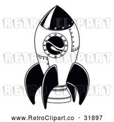 Vector Clip Art of a Retro Space Rocket in Black Lineart by AtStockIllustration