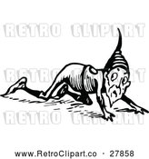 Vector Clip Art of a Sneaky Retro Gnome Crawling Around by Prawny Vintage