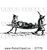 Vector Clip Art of an Injured Retro Boy Being Carried on a Stretcher by Prawny Vintage