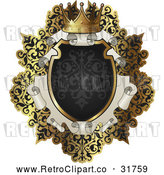 Vector Clip Art of an Ornate Retro Black and Gold Scroll Frame by AtStockIllustration