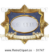 Vector Clip Art of an Ornate Retro Blue and Gold Frame by AtStockIllustration