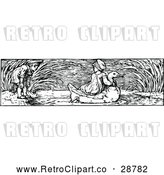 Vector Clip Art of Boy Watching a Girl Ride a Swan by Prawny Vintage
