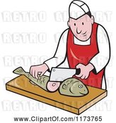 Vector Clip Art of Cartoon Retro Fishmonger Sushi Chef Chopping a Fish by Patrimonio