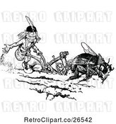 Vector Clip Art of Dwarf and Fly Tilling a Garden by Prawny Vintage