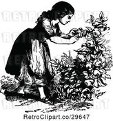 Vector Clip Art of Girl Looking at Flowers by Prawny Vintage