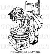 Vector Clip Art of Girl Washing Laundry by Prawny Vintage