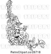 Vector Clip Art of Gnome and Garden Flowers Corner Border by Prawny Vintage