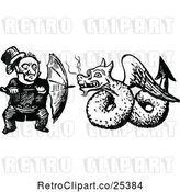 Vector Clip Art of Guy Defending Himself with an Umbrella Against a Dragon by Prawny Vintage
