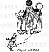 Vector Clip Art of KChildren with a Toy Horse Waving Goodbye by Prawny Vintage
