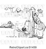 Vector Clip Art of Lady Pumping Water from a Well by Prawny Vintage