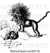 Vector Clip Art of Mad Lion and Boy in a Hole by Prawny Vintage