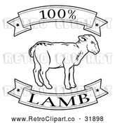 Vector Clip Art of Retro 100 Percent Lamb Food Banner - Black and White Version by AtStockIllustration