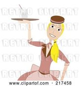 Vector Clip Art of Retro 50s Styled Waitress Carrying a Drink on a Tray by