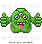 Vector Clip Art of Retro 8 Bit Pixel Art Video Game Styled Alien by AtStockIllustration