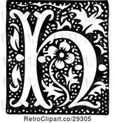 Vector Clip Art of Retro Alphabet Letter H Floral Design by Prawny Vintage