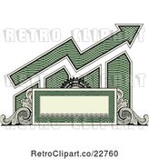 Vector Clip Art of Retro American Dollar Themed Bar Graph and Growth Arrow with a Blank Banner, Frame and Scrolls by BestVector