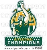 Vector Clip Art of Retro American Football Player Holding up a Ball with Divisional Champions Text for Super Bowl LI in a Green White and Yellow Circle by Patrimonio