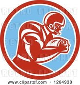 Vector Clip Art of Retro American Football Player in a Red White and Blue Circle by Patrimonio