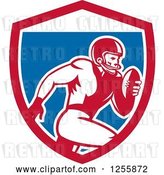 Vector Clip Art of Retro American Football Player Running in a Shield by Patrimonio