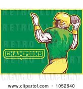Vector Clip Art of Retro American Football Player with Champions Text on Green and Yellow by Patrimonio