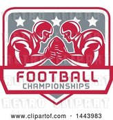 Vector Clip Art of Retro American Football Super Bowl LI Players Holding a Ball in Red White and Gray, with Text by Patrimonio