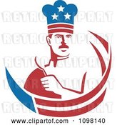 Vector Clip Art of Retro American Male Chef Holding a Spoon with Stars and Stripes by Patrimonio