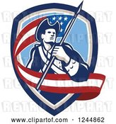 Vector Clip Art of Retro American Revolutionary Soldier Patriot Minuteman with a Long Flag in a Crest by Patrimonio
